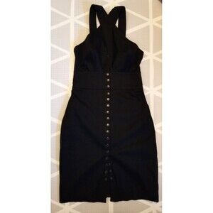 Vintage BEBE Black Keyhole Cutout Button Layering Dress Sexy Goth Women’s Medium